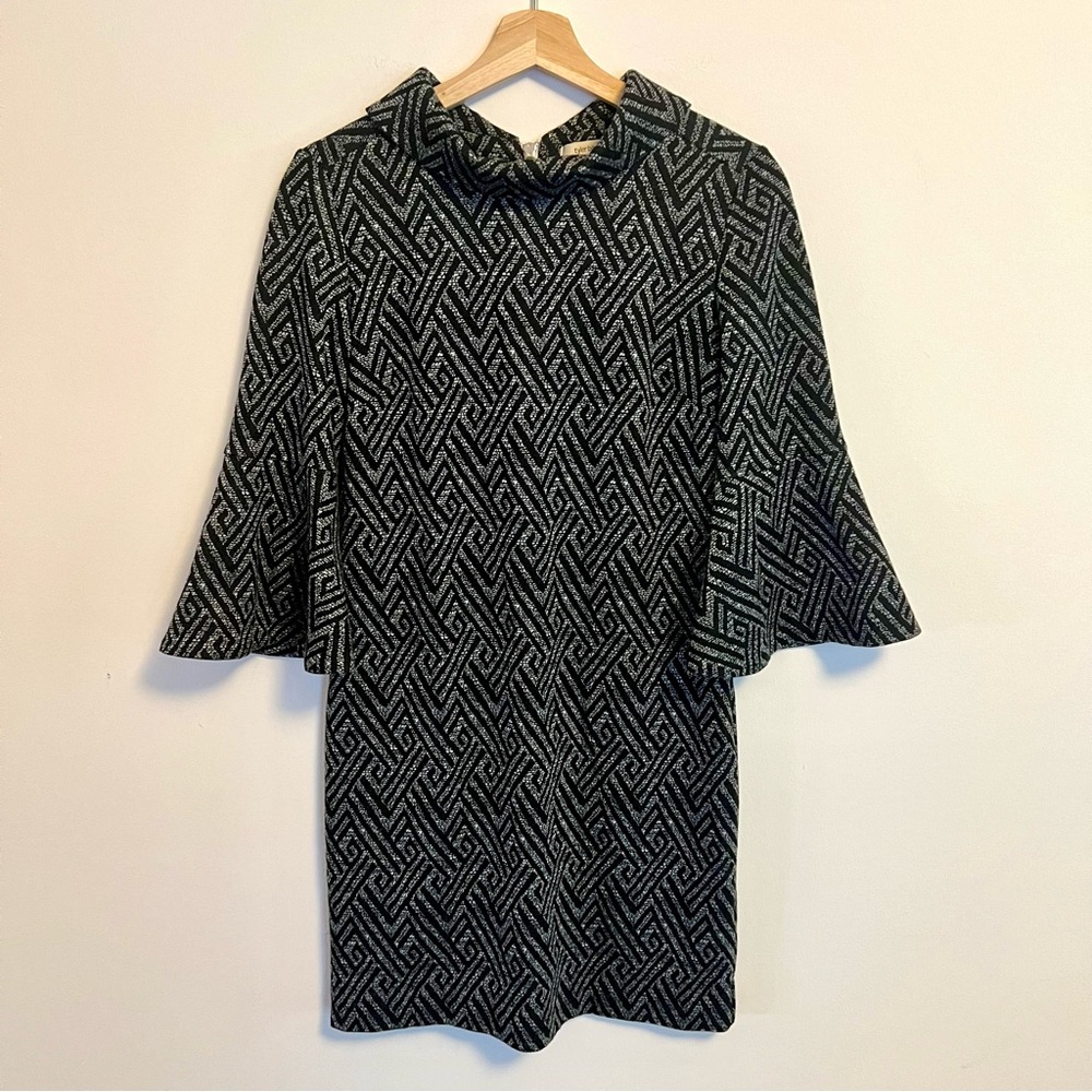 Tyler Boe Women’s Size Small Ruffle Neck Mod Grey Printed Sheath Dress XS